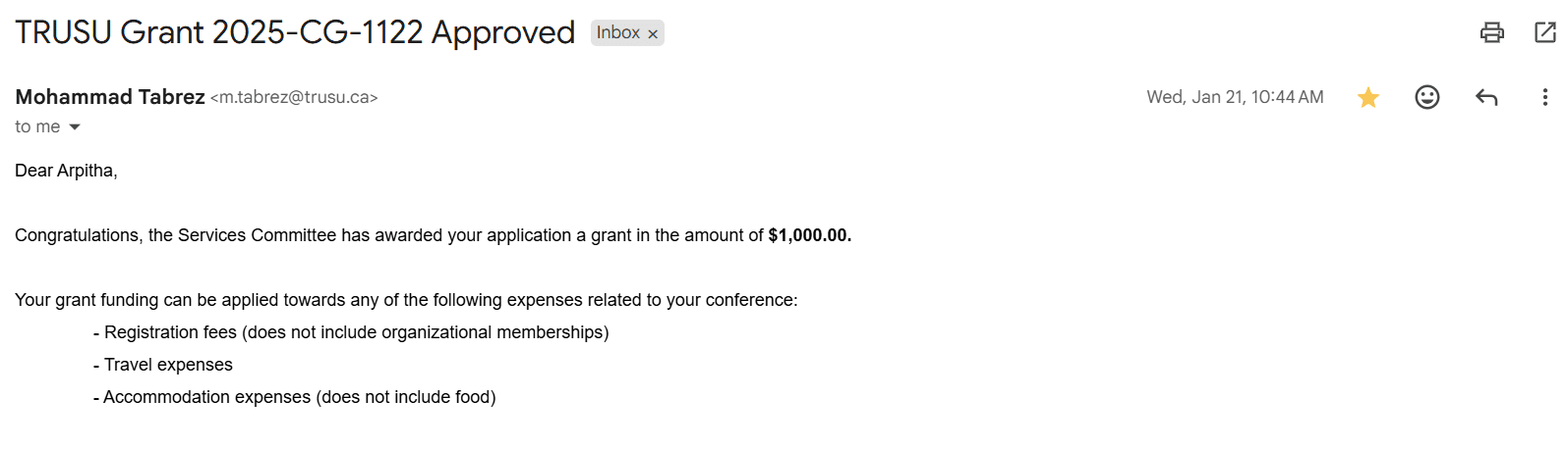 TRUSU Services Committee Conference Grant